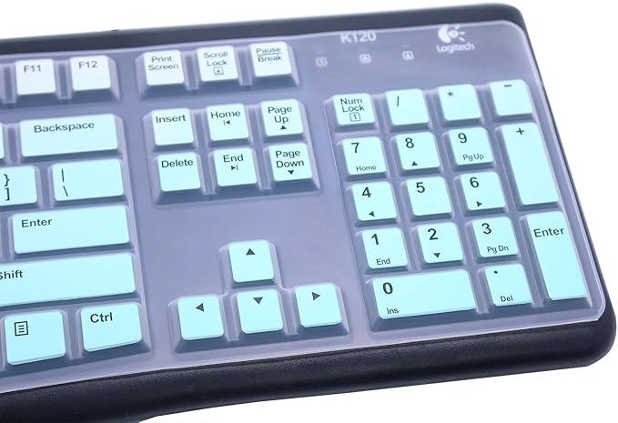 Silicone Keyboard Skin Cover Protector Compatible for Logitech K120 & MK120 Full-Size Wired Keyboard, MK120 & K120 Keyboard Protective Accessories (Ombre Mint)
