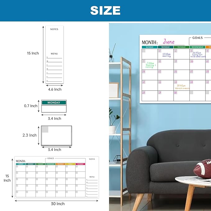 Large 15x30 Dry Erase Wall Calendar - 3-Month Undated Whiteboard Planner for Office, Classroom, Home | Reusable with Markers & Stickers (Horizontal Landscape Layout)
