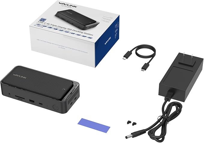 WAVLINK Laptop Docking Station 3 Monitors, 12-1 USB Hub with 10Gbps M.2 PCIe/SATA SSD Enclosure, Expands MacBook/Mac mini (M4/M3/M2/M1), 4K@60Hz HDMI/DP, 100W PD, with 20V2A Independent Power Adapter
