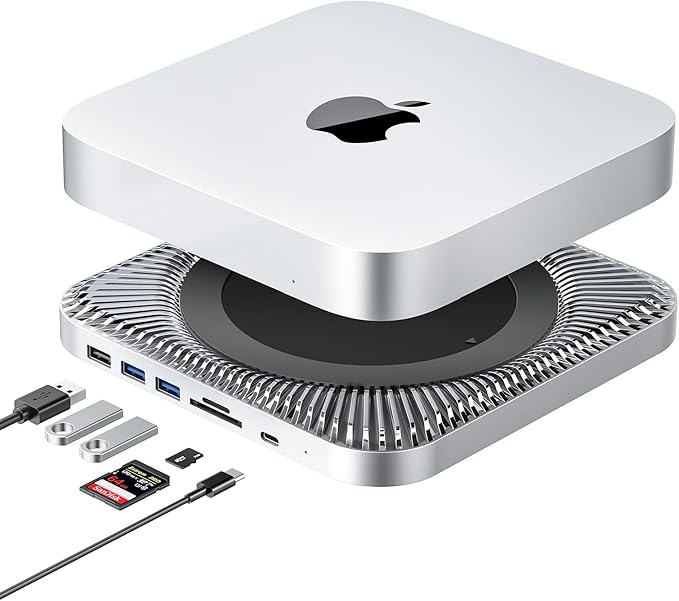 RayCue Mac Hub & Stand with SSD - Type-C, USB 3.0/2.0 Ports, Card Readers - Fits 2.5 Inch SSD, for Mac Studio, Mac Mini M1/M2
