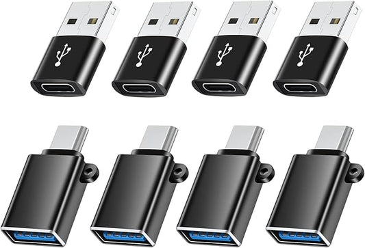 USBC Adapters 8 Pack,Type C to USB Adapter,USBC USBA Male Female Adaptor,C to USB 3.0 OTG Converter for iPhone 15 14 13,MacBook,iPad,Charger,Black