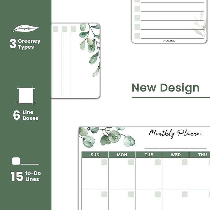 Dry Erase Calendar for Refrigerator, Greenery Magnetic Fridge Calendar Whiteboard - Set of Vertical Monthly Dry Erase Calendar for Fridge & 2 List Board, 4 Markers + Eraser