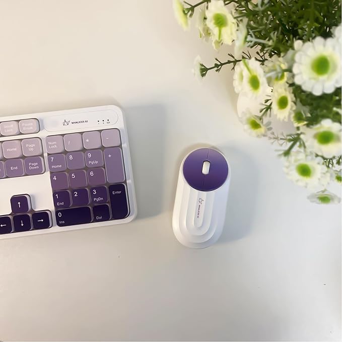 Wireless Keyboard and Mouse Combo - 2.4G Wireless, Rechargeable, Low-Noise, Cute Colorful, Full-Sized, 3 DPI Adjustable Mouse, for Computer, Laptop, PC, Desktop (Gradient Purple)