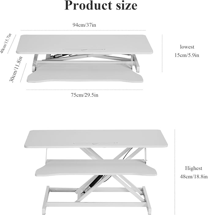 37" Desk Converter, Height Adjustable Stand Up Desk Converter, 2 Monitor Standing, Sit to Stand, Quick Sit to Tabletop, Riser Workstation with Wide Keyboard Tray