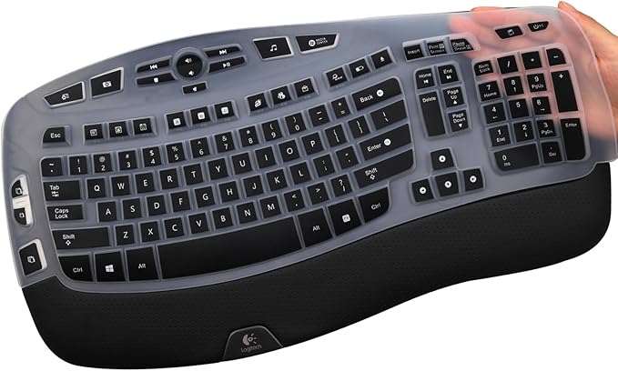 Keyboard Cover for Logitech K350 MK570 MK550 Wireless Wave Keyboard, Logitech MK570 MK550 Ergonomic Wave Keyboard, Ultra Thin Silicone Keyboard Skin, K350 K570 K550 Protective Accessories -Black