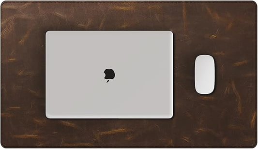YSAGi Leather Desk Mat, 23.6"x13.8"Real Leather Desk Pad, 2mm Thick Desk Blotter with Stiched line,Oil-Wax Feel Mouse pad and Self-Healing Laptop Pad for Home & Office(Classic Dark Brown)