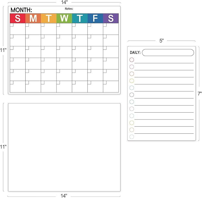 3 Pack Dry Erase Magnetic Calendar for Refrigerator - Monthly & Blank & Daily Planner Magnet Whiteboard for Fridge Wall - Shopping, Meal/Menu, to Do List, Family Schedule Planning Board (9CO-3RIKO)