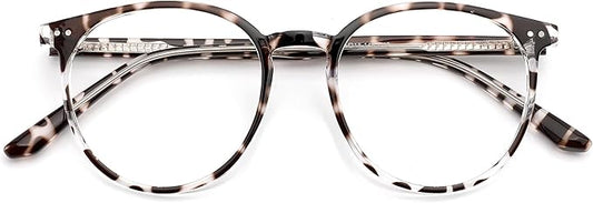 Blue Light Blocking Glasses for Women and Men, Round Frame Computer Gaming Anti Eyestrain & UV Glare RF6213 (Leopard)