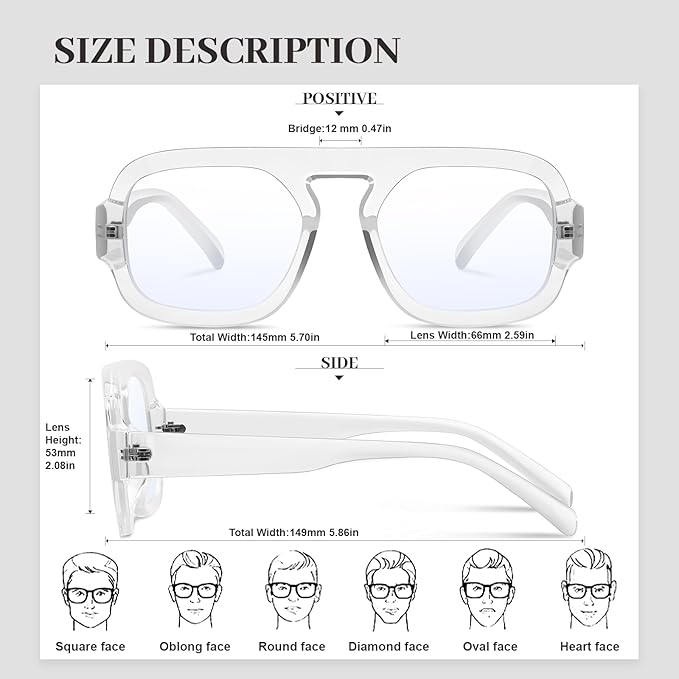 Aviator Blue Light Blocking Glasses for Women Men Square Flat Top Computer TV Eyeglasses Anti Eyestrain