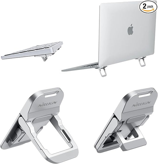 Nillkin Portable Laptop Stand with 3 Adjustable Angles, Flip Keyboard Riser Feet for Most Keyboards, Computer Keyboard Stand for Desktop, MacBook, HP and Other 10-17 Inches Laptop Feet Riser, Silver