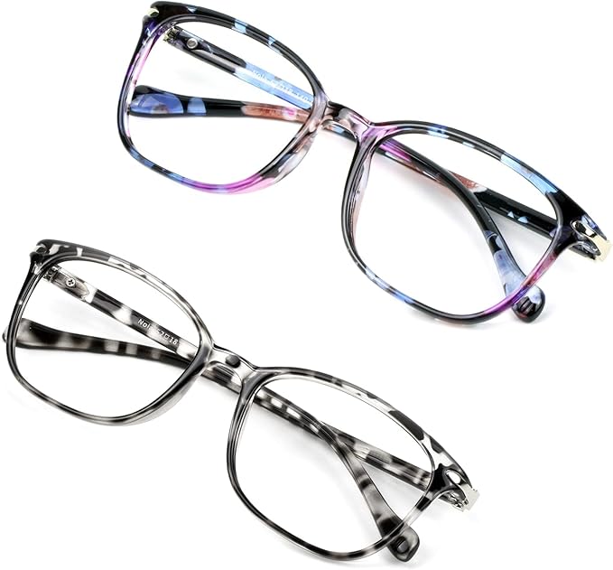 VisionGlobal 2 Pack Blue Light Blocking Glasses for Women Men, Stylish Square Frame(Pink+Leopard)