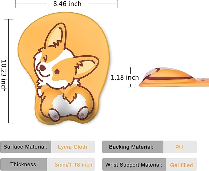 HAOCOO Wrist Rest, Cute Mouse Pad, Ergonomic Mouse Pad with Wrist Support,Non-Slip Base Corgi Butt Wrist Rest, Rest Easy-Typing for Gaming Office Computer Laptop Present(Yellow Cute Corgi)