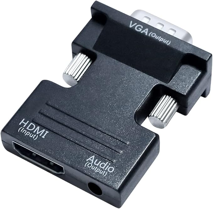 DTECH Directional HDMI to VGA Adapter with 3.5mm Audio Port (Laptop HDMI Source Output to VGA TV) for Old Computer Monitor PC Projector 1080P Video (Female HDMI in, Male VGA Out)