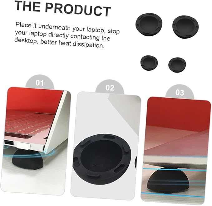 4pcs Black Silicone Laptop Cooling Pads Anti-Slip Laptop Feet Stand Accessories for Improved Airflow and Heat Dissipation
