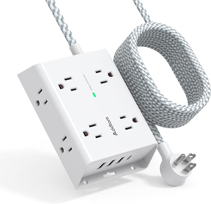 15Ft Long Surge Protector Power Strip, Addtam Extension Cord with 8 AC Outlets and 4 USB Ports(1 USB C), 3-Side Outlet Extender Strip, Flat Plug, Wall Mount, Dorm Home Office Essential, ETL Listed