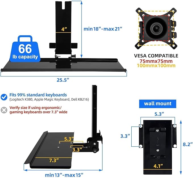 All-in-One Monitor Wall Mount with Keyboard Tray Set for Mac mini/Small PCs | Monitor and Keyboard Wall Mount Fits 17"-32" Screens VESA 75/100 | Foldable 26" Platform with Integrated Mouse Space