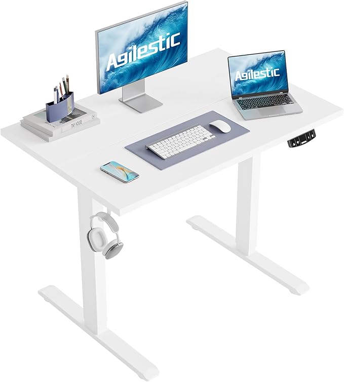 Agilestic Electric Standing Desk, 48 x 24 Inches Height Adjustable Desk, Sit Stand up Desk for Work Office Home, Splice Board, White