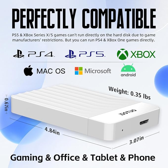 Portable External Hard Drive Storage Expansion Mobile HDD USB 3.0 for PC, Mac, Desktop, Laptop, PS4, PS5, Xbox One X/S, Xbox 360, Xbox Series X/S, Office & Game (White, 500GB)