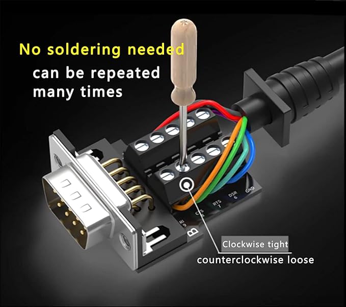 2PCS DB9 Breakout Connector DB-9 Male adapters，9 PIN RS232 RS485 Adapter to Wiring Terminal,No Soldering Needed DB9 Serial connectors with Bolts Nuts Tail Pipes and Screwdriver, Easy to use