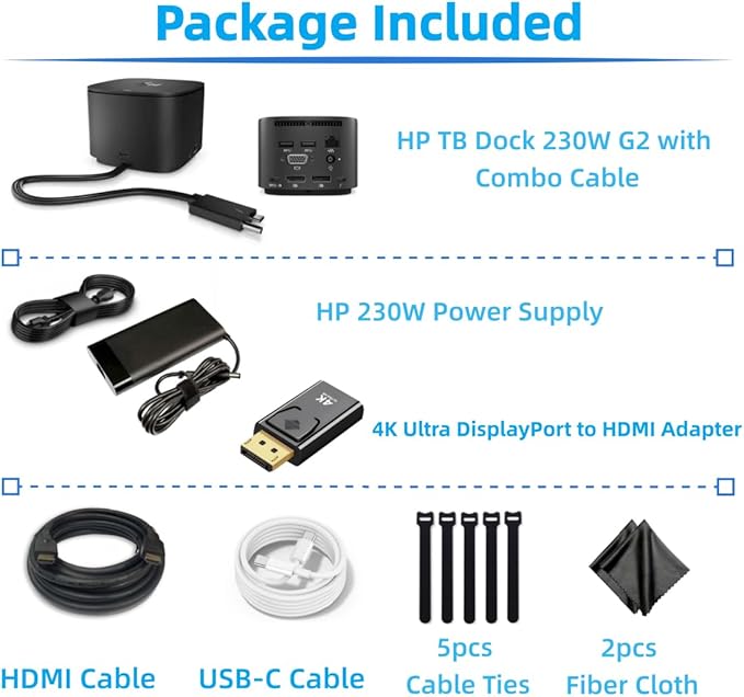 Genuine HP 2UK38AA 3TR87AA 3TR87UT 3TR87ET 2SU55AV Thunderbolt Dock 230W G2 with Combo Cable w/ 230W Power Supply 2UK38AAR#ABB 3TR87AA#ABA 3TR87UT#ABA TB Dock G2 Docking Station