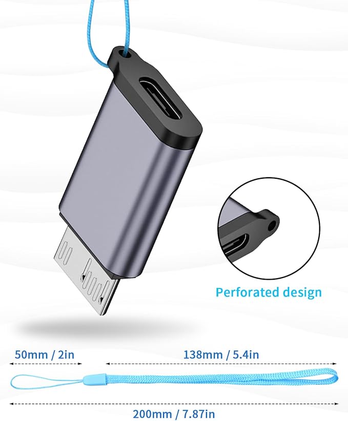 Duttek USB C to Micro B Adapter 10Gbps, Micro B to USB C Adapter 3.2, USB Type C Female to Micro B Male Converter for Hard Drive Cable, External Hard SSD Drive, Tablet, Phone, Laptop, 2 Pack Grey