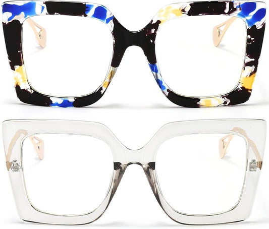 AIEYEZO Oversized Blue Light Glasses for Women, Anti Fatigue Prevent Headache Computer Eyeglasses