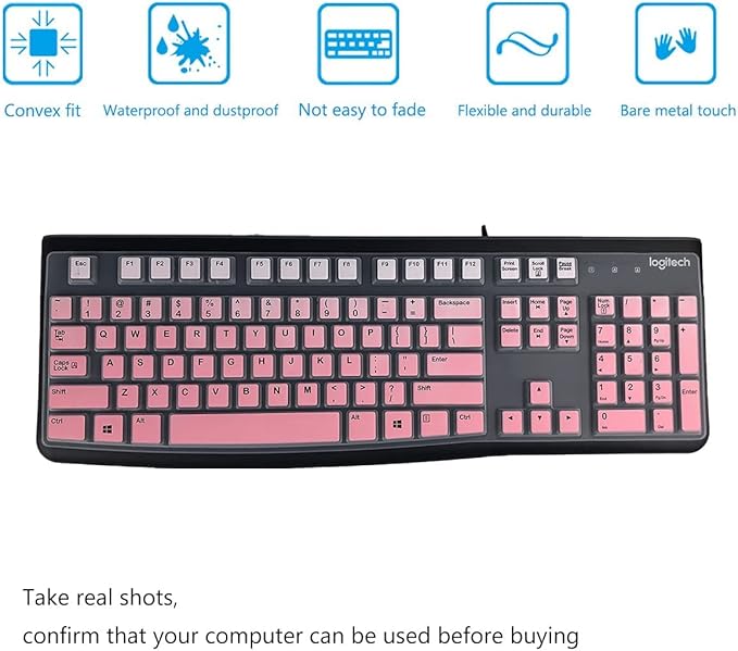 2 Pack Keyboard Cover for Logitech K120 & MK120 Ergonomic Desktop USB Keyboard, Logitech K120 & MK120 US Layout Waterproof Anti-Dust Keyboard Skin-OmbrePink+Clear