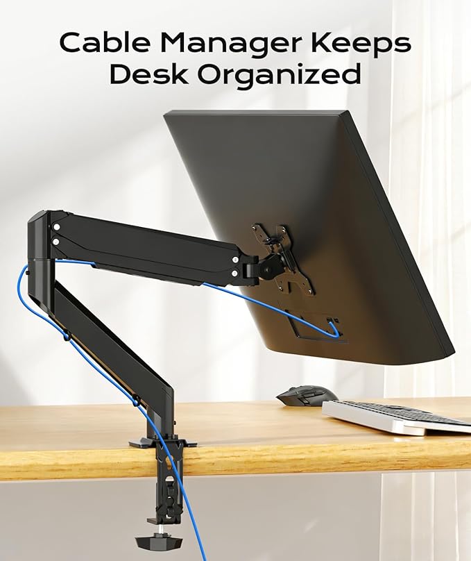 Gas Spring Monitor Arm 35 Inch,Adjustable Single Monitor Desk Mount with Swivel/Tilt/Rotation,Computer Monitors Stand Holder with Clamp Mounting Base, VESA Mount Bracket