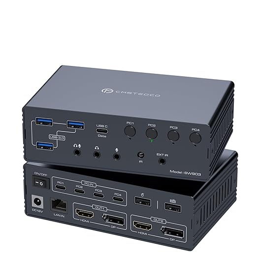 USB C KVM Switch 2 Monitors 4 Computers Docking Station 4K60Hz for Windows/Mac Thunderbolt KVM with Displaylink Support USB3.0/USB C in DP/HDMI Out Extended/Mirrored Mode for M1 M2 M3 M4