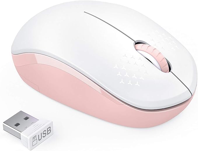 seenda Wireless Mouse for Laptop, 2.4G Noiseless Mouse with USB Receiver - Optical Tracking Portable Computer Mice for Chromebook, PC, Tablet, Windows System, 24 Months Battery Life - Pink & White
