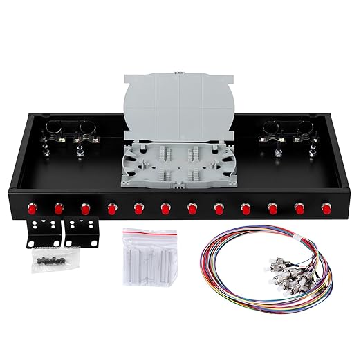 FC-UPC 12 Simplex 12 Port Rack Mount Enclosure Box with Splice Tray Singlemode FC-UPC Kit (Includes 1.2 Meter Pigtail and 12PC Coupler)