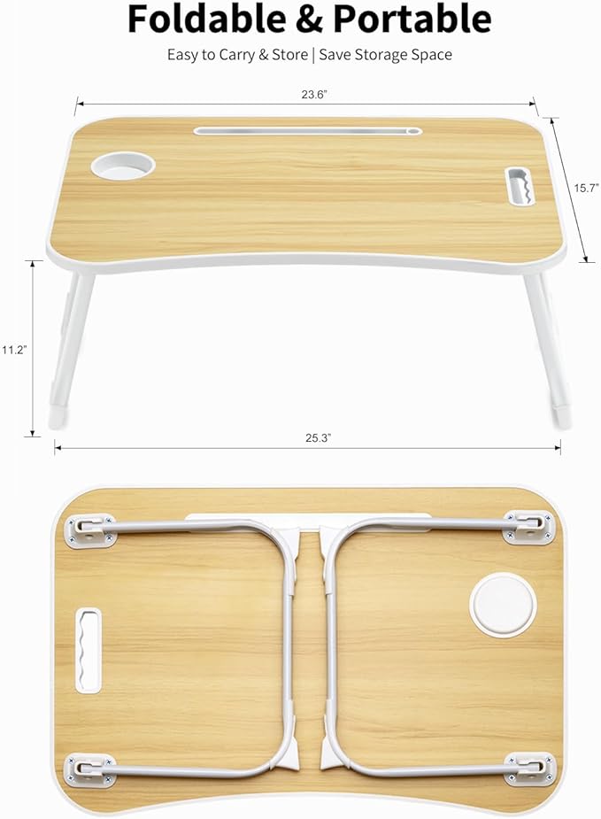 Ruxury Folding Lap Desk Bed Desk Laptop Table Tray, Breakfast Serving Tray, Portable & Lightweight Mini Table for Sofa Couch Floor - Wood