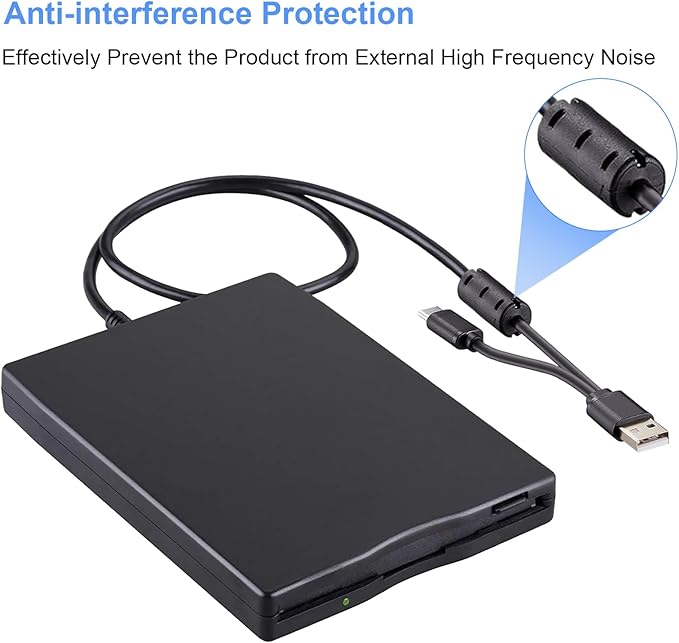 Tendak Floppy Disk Reader, 3.5 inch External USB & Type-C 1.44MB FDD Floppy Disk Drive for Windows 11/10/8/7/2000/XP, Vista, PC, Laptop and Desktop, Plug and Play, Black