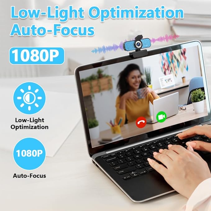 Webcam 1080p, Built-in Microphone/Privacy Cover, Plug and Play USB Computer Camera, Wide Angle, Streaming Web Camera for Desktop Computer/PC for Laptop Mac Zoom Conference(No Tripod)