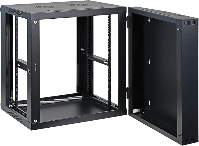 AEONS 12U Professional Wall Mount Server Cabinet Enclosure Double Section Hinged Swing Out 19-Inch Server Network Rack Locking Glass Door 22-Inches Deep Black (Fully Assembled)