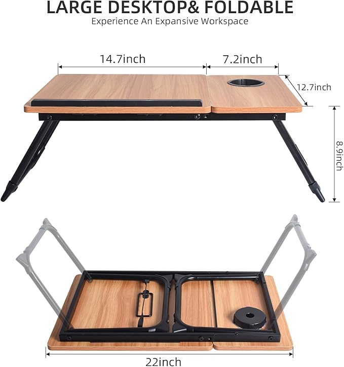 XXL Adjustable Lap Desk - Sturdy Portable Foldable Laptop Desk for Bed & Sofa, Height Adjustable Laptop Bed Stand, Ergonomic Lap Table for Adults Work, Writing and Gaming (Wood)