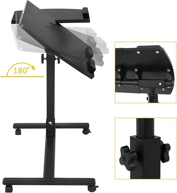 ZENY Mobile Laptop Stand Overbed Table Rolling Desk Cart Adjustable Sit-Stand Laptop Computer Desk Bedside Standing Desk, Height Adjutable 24'' to 35''