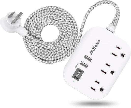 Dorm Room Essentials - 15Ft Power Strip with USB Ports, Flat Extension Cord with Multiple Outlets, Desk Accessories USB Charging Station, Non Surge Protector for Cruise Ship, Travel