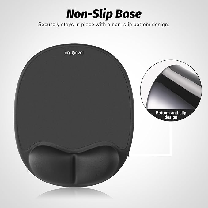 Ergonomic Mouse Pad with Skin-Friendly Lycra Memory Foam Wrist Rest, Easy-to-Clean Smooth PP Surface, and Non-Slip PU Base – Ideal for Vertical, Ergonomic, and Office Mice (Jet Black)
