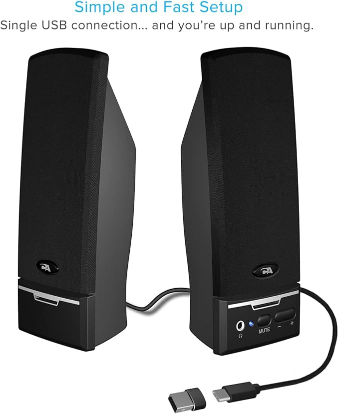 Cyber Acoustics CA-2014USB 2.0 Multimedia Desktop Computer Speakers, Compatible with USB C or A Devices, Adapter Included