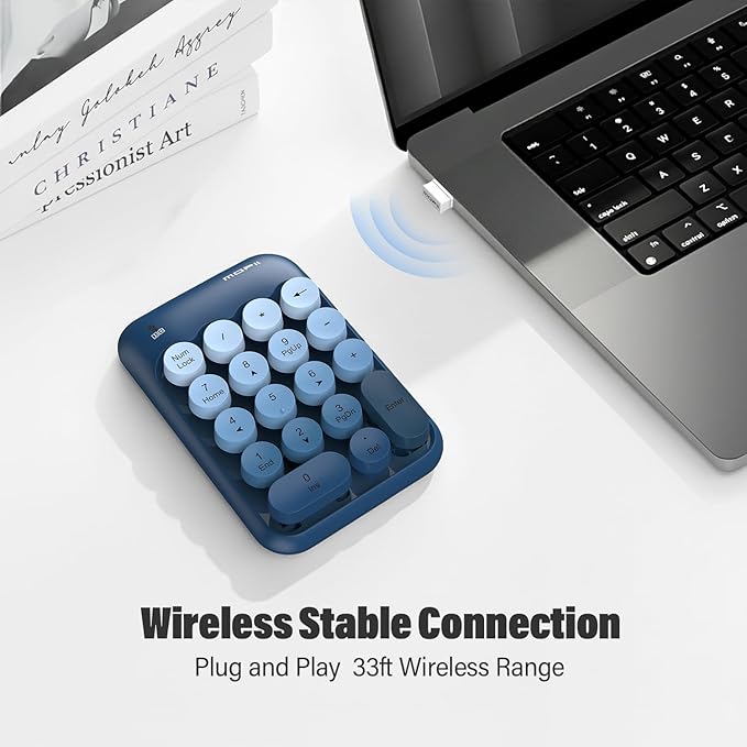 MOFII Cute Colorful Wireless Number Pad - 18 Keys, Portable 2.4 GHz with Stable Wireless Connectivity, 10-Key Financial Accounting Extension (Blue Colorful)