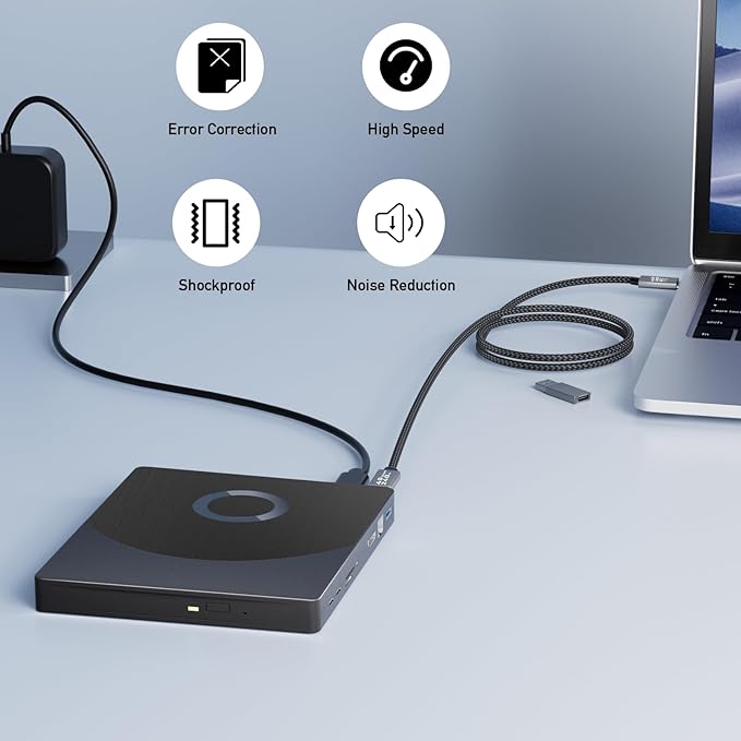 8 in 1 External Blueray/DVD Drive for PC, External CD/DVD Drive for Laptop Support 100G Disc 3D, Bluray Burner with HDMI/LAN/USB 3.0/Type-C/SD/TF Port, Blu-ray Player for Windows XP/7/8/10/11 MacOS