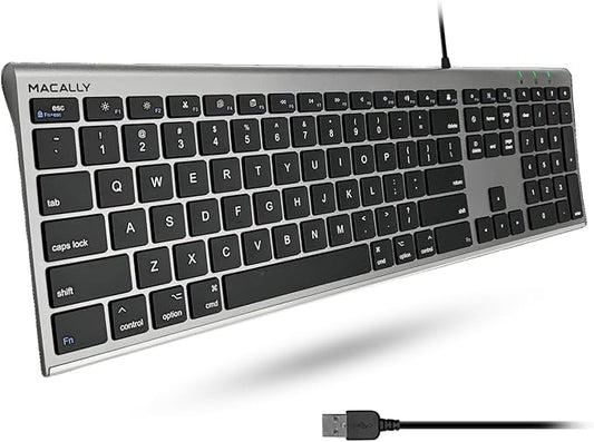 Macally Ultra-Slim USB Wired Computer Keyboard - Works Great as Both a Windows or Wired Mac Keyboard - Compatible Full Size Apple Keyboard with Numeric Keypad for Mac mini, iMac, MacBook - Space Gray