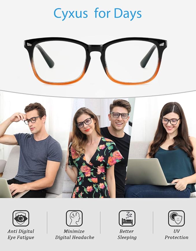 Cyxus Blue Light Glasses Men Women Reduce Eye Strain UV Blocking for Office Work Computer Screen 8082