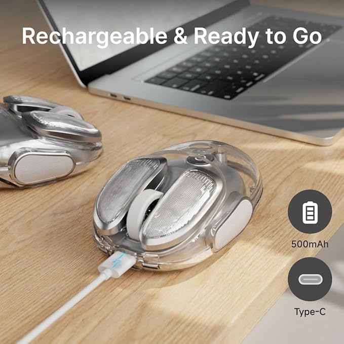 EWEADN Q9 Wireless Clear Mouse Dual Mode Bluetooth & 2.4G USB Computer Mouse with RGB Lighting, Silent Clicks, Multi-Device Compatibility for Laptop, PC, MacBook, iPad Cute Mouse-Sliver