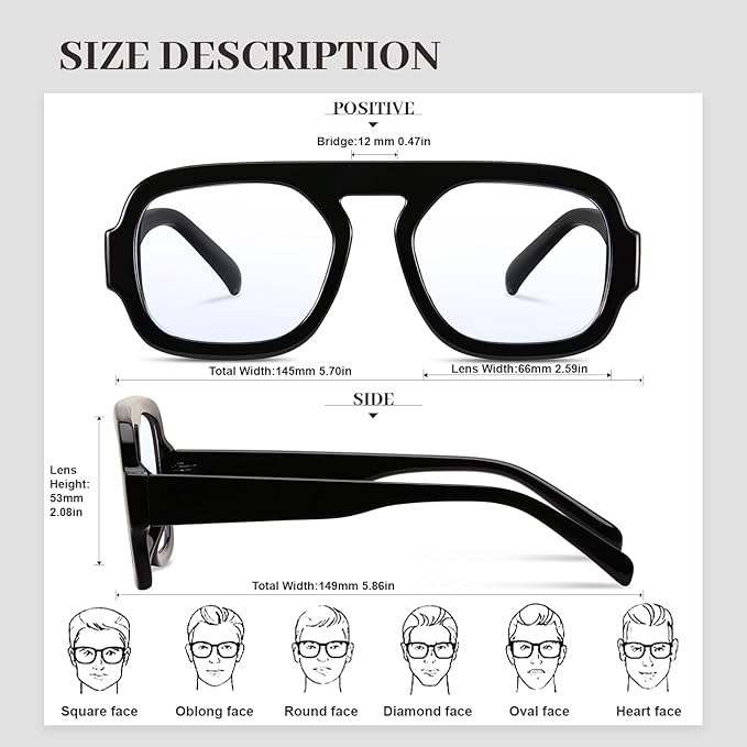 Aviator Blue Light Blocking Glasses for Women Men Square Flat Top Computer TV Eyeglasses Anti Eyestrain