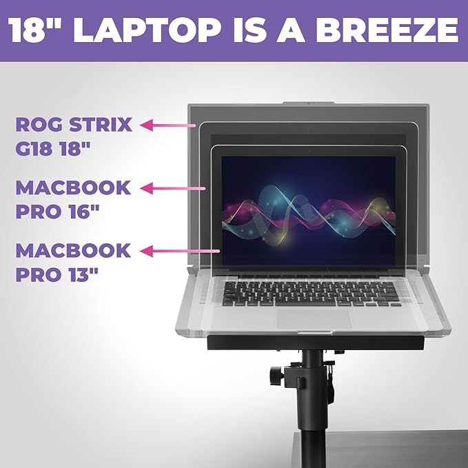 Liquid Stands Laptop Desk Mount for Piano, Keyboard & DJ Workstations - 9x12.5 Adjustable Laptop Arm Mount for Desk Holds Up to 65 LBS– Ergonomic & Adjustable Design