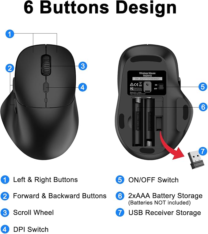 Wireless Keyboard and Mouse Combo, 2.4G Full Size Silent Ergonomic Keyboard with Wrist Rest, Phone Holder, 3 DPI Adjustable Ergonomic Quiet Mouse for Windows, Mac OS Desktop/Laptop/PC(Black)