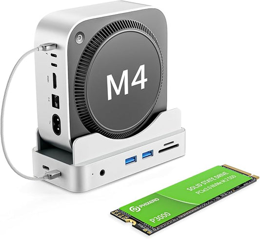 PHIXERO PSE Dock Stand for Mac mini M4 with 1TB NVMe SSD, 6-in-1 Aluminum Hub, 10Gbps USB-A, SD/TF Reader, Stand Docking Station for Mac mini M4/M4 Pro