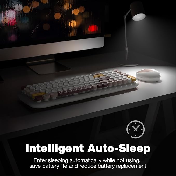 MOFII Wireless Keyboard and Mouse Combo, Full-Size Retro Typewriter-Style Wireless Keyboard with Optical Mouse for Computer/Laptop/Windows/Mac (Off White Colorful)